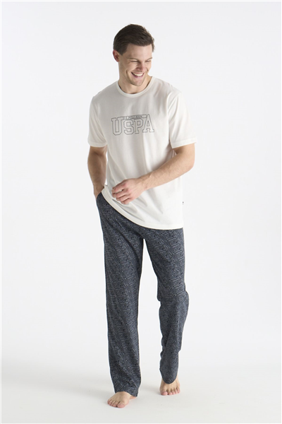 U.s Polo Assn. 19049 Erkek Bisiklet Yaka Kısa Kollu Pijama Takımı-Ekru
