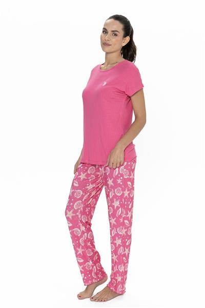 U.s Polo Assn. 20105 Kadın Kısa Kollu Bisiklet Yaka Pijama Takımı-Fuşya