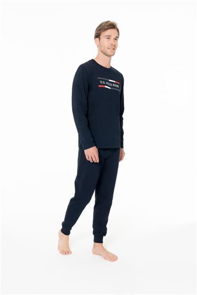 U.s Polo Assn. 18951 Erkek Uzun Kollu Bisiklet Yaka Paçası Bantlı Pijama Takımı-Lacivert