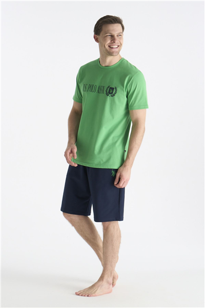U.s Polo Assn. 19017 Erkek Kısa Kollu Bisiklet Yaka Şortlu Pijama Takımı-Yeşil