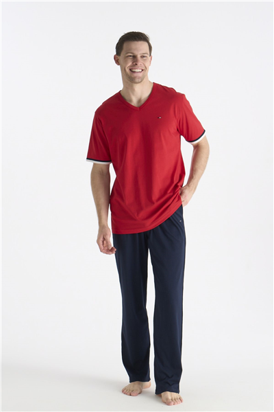 U.s Polo Assn. 19041 Erkek Kısa Kollu V Yaka Pijama Takımı-Kırmızı