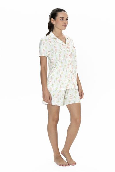 U.s Polo Assn. 20081 Kadın Kısa Kollu Şortlu Gömlek Pijama Takım-Ekru