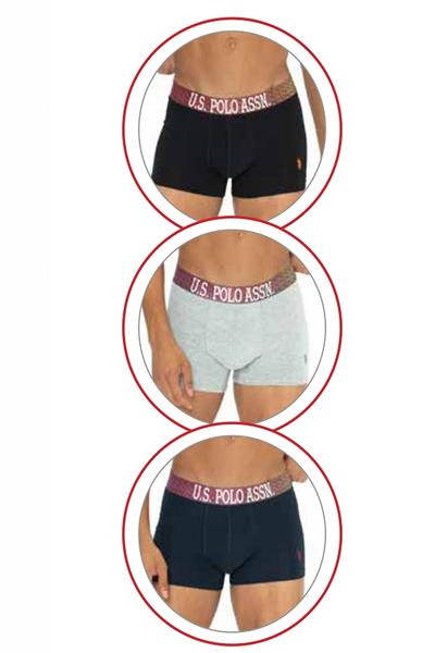 U.s Polo Assn. 80571 Erkek Pamuklu 3lü Boxer-Siyah&Grimelanj&Lacivert