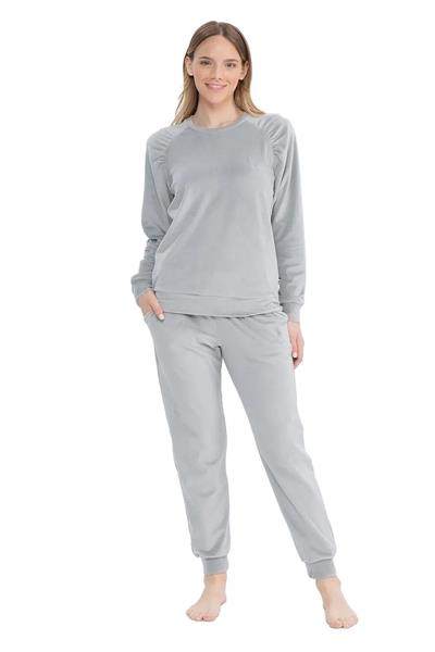 U.s Polo Assn. 17092 Kadın Uzun Kollu Kadife Paçası Lastikli Rahat Ev Giyim-Gri