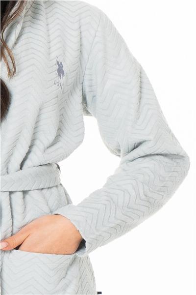 U.s Polo Assn. 20127 Kadın İnce Polar Uzun Kollu Kapişonlu Sabahlık-Gri