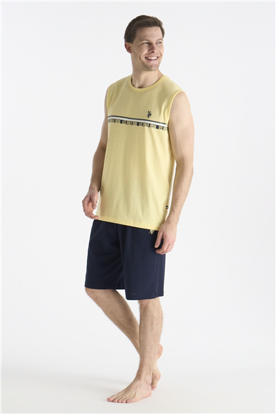 U.s Polo Assn. 19020 Erkek Kolsuz Bisiklet Yaka Şortlu Pijama Takımı-Sarı