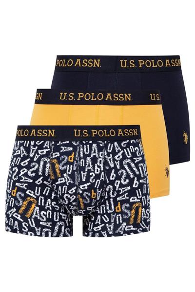 U.s Polo Assn. 80497 Erkek Pamuklu 3lü Boxer-Sarı&Lacivert&Baskılı