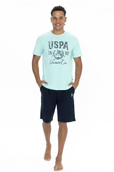 U.s Polo Assn. 18877 Erkek Kısa Kollu Bisiklet Yaka Şortlu Pijama Takımı-Yeşil