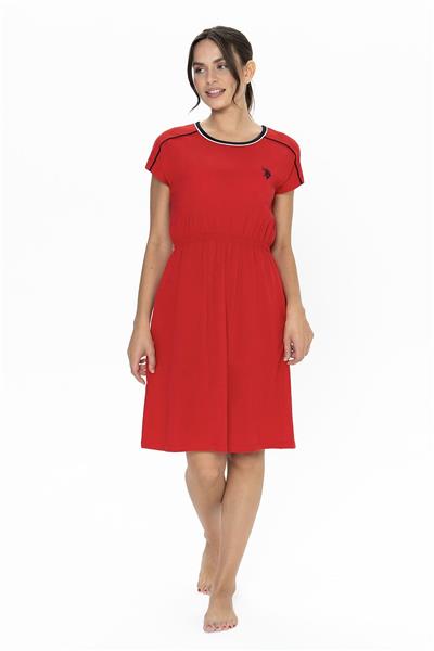 U.s Polo Assn. 20008 Kadın Kısa Kollu Bisiklet Yaka Rahat Ev Giyim-Kırmızı