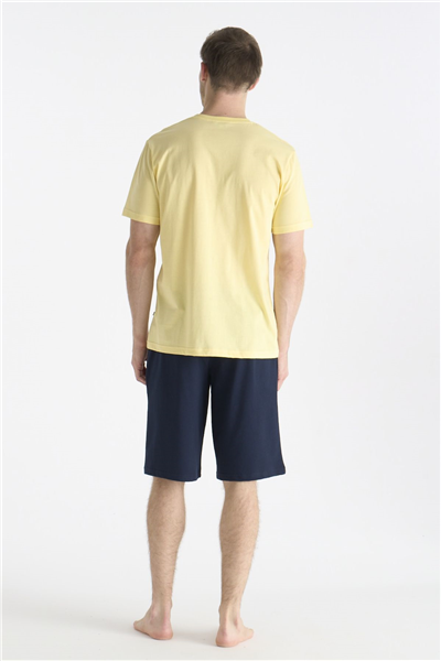 U.s Polo Assn. 19018 Erkek Kısa Kollu Bisiklet Yaka Şortlu Pijama Takımı-Sarı