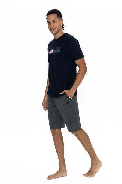 U.s Polo Assn. 18871 Erkek Kısa Kollu Bisiklet Yaka Şortlu Pijama Takımı-Lacivert