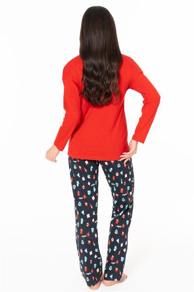 U.s Polo Assn. 20167 Kadın Uzun Kollu Bisiklet Yaka Pijama Takımı-Kırmızı