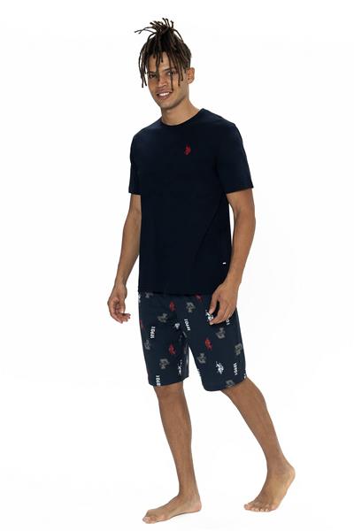 U.s Polo Assn. 18867 Erkek Kısa Kollu Bisiklet Yaka Şortlu Pijama Takımı-Lacivert