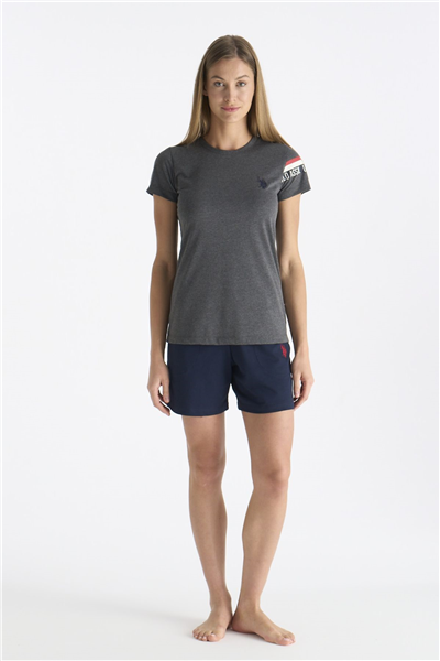 U.s Polo Assn. 20190 Kadın Kısa Kollu Şortlu Pijama Takım-Gri