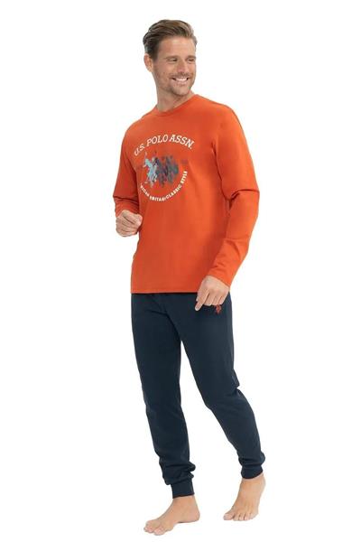 U.s Polo Assn. 18832 Erkek Uzun Kollu Yuvarlak Yaka Paçası Lastikli  Pijama Takımı-Turuncu