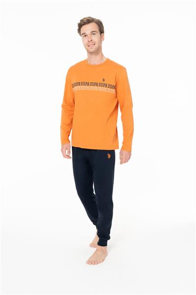 U.s Polo Assn. 18953 Erkek Uzun Kollu Bisiklet Yaka Paçası Bantlı Pijama Takımı-Turuncu