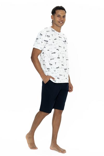 U.s Polo Assn. 18879 Erkek Kısa Kollu Bisiklet Yaka Şortlu Pijama Takımı-Ekru