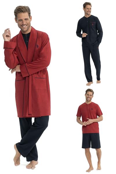 U.s Polo Assn. 12040 Erkek Çeyizlik 5li Sabahlıklı Pijama Takım-Bordo