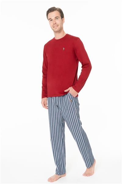 U.s Polo Assn. 18977 Erkek Uzun Kollu Bisiklet Yaka Pijama Takımı-Bordo
