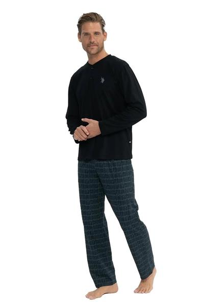 U.s Polo Assn. 18853 Erkek Uzun Kollu Yakası Düğmeli Pijama Takım-Siyah