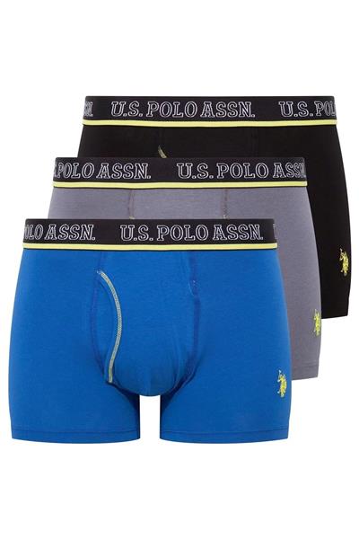 U.s Polo Assn. 80508 Erkek Pamuklu 3lü Boxer-Saks&Antrasit&Siyah