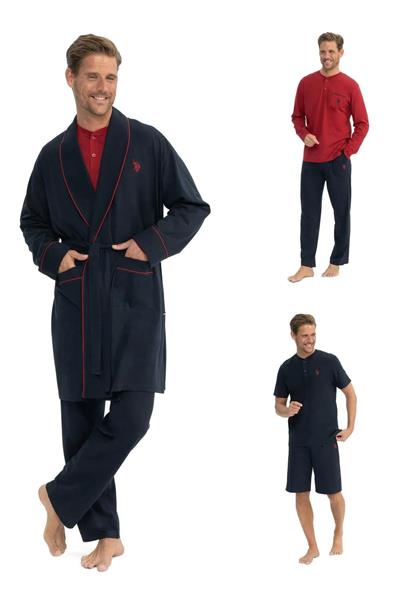 U.s Polo Assn. 12040 Erkek Çeyizlik 5li Sabahlıklı Pijama Takım-Lacivert