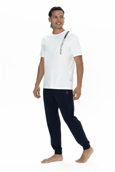 U.s Polo Assn. 18890 Erkek Kısa Kollu Bisiklet Yaka Paçası Lastikli Pijama Takımı-Ekru