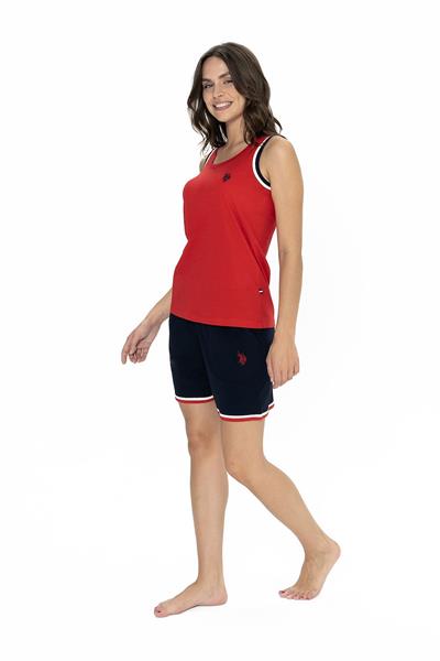 U.s Polo Assn. 20005 Kadın Kalın Askılı Bisiklet Yaka Şortlu Pijama Takımı-Kırmızı