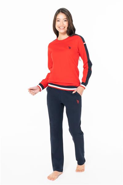 U.s Polo Assn. 20116 Kadın Uzun Kollu Bisiklet Yaka Rahat Ev Giyim-Kırmızı