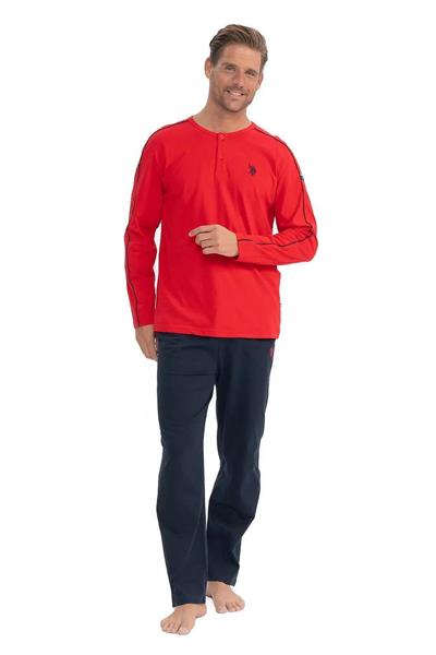 U.s Polo Assn. 18836 Erkek Uzun Kollu Yuvarlak Yaka Pijama Takımı-Kırmızı