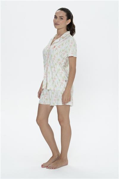 U.s Polo Assn. 20081 Kadın Kısa Kollu Şortlu Gömlek Pijama Takım-Ekru