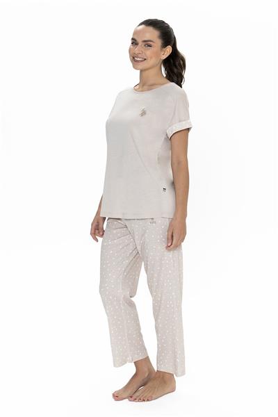 U.s Polo Assn. 20052 Kadın Kısa Kollu Bisiklet Yaka Pijama Takımı-Bej