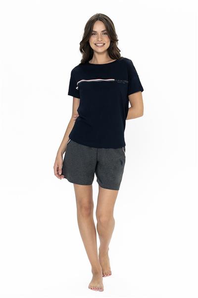 U.s Polo Assn. 20001 Kadın Kısa Kollu Bisiklet Yaka Şortlu Pijama Takımı-Lacivert
