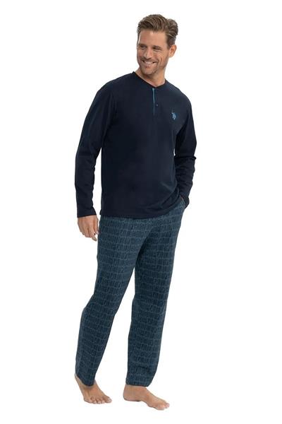 U.s Polo Assn. 18853 Erkek Uzun Kollu Yakası Düğmeli Pijama Takım-Lacivert