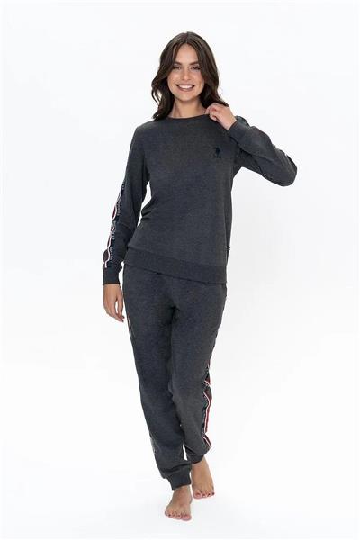 U.s Polo Assn. 20113 Kadın Uzun Kollu Bisiklet Yaka Paçası Lastikli Rahat Ev giyim-Antrasitmelanj