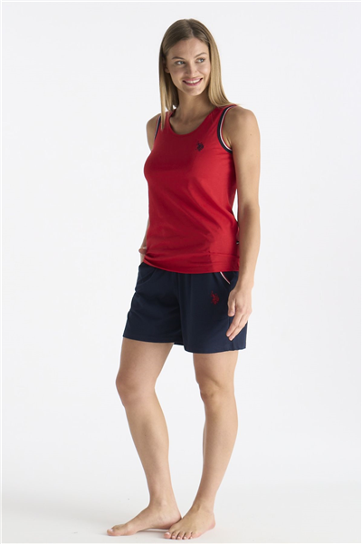 U.s Polo Assn. 20205 Kadın Kalın Askılı Şortlu Pijama Takımı-Kırmızı