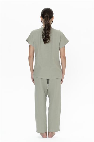 U.s Polo Assn. 20015 Kadın Muslin Kumaş Kısa Kollu V Yaka Pijama Takım-Haki