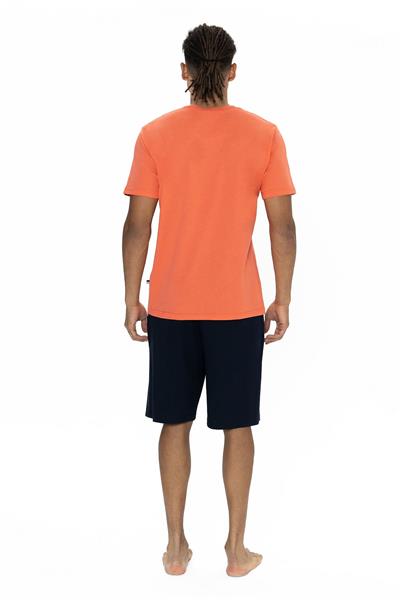 U.s Polo Assn. 18877 Erkek Kısa Kollu Bisiklet Yaka Şortlu Pijama Takımı-Mercan