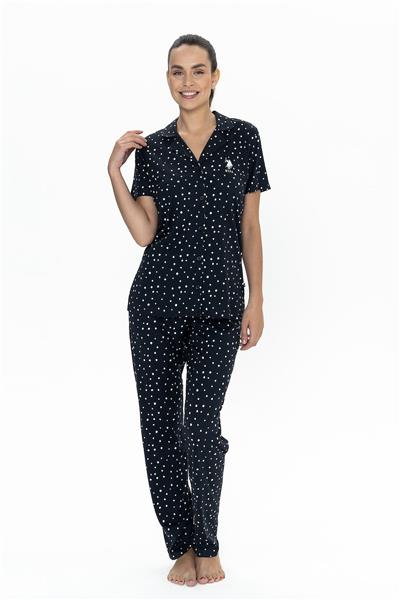 U.s Polo Assn. 20051 Kadın Kısa Kollu Gömlek Pijama Takım-Lacivert