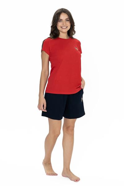 U.s Polo Assn. 20000 Kadın Kısa Kollu Bisiklet Yaka Şortlu Pijama Takımı-Kırmızı