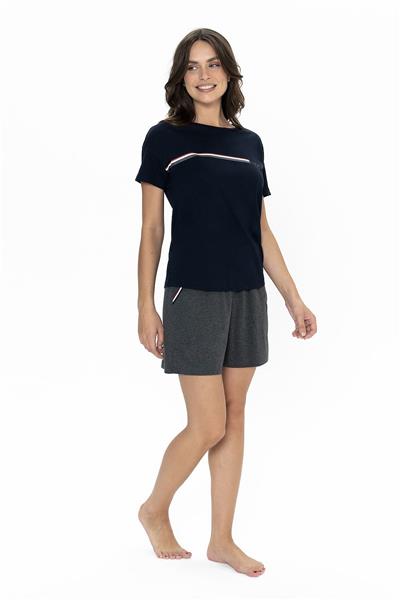 U.s Polo Assn. 20001 Kadın Kısa Kollu Bisiklet Yaka Şortlu Pijama Takımı-Lacivert