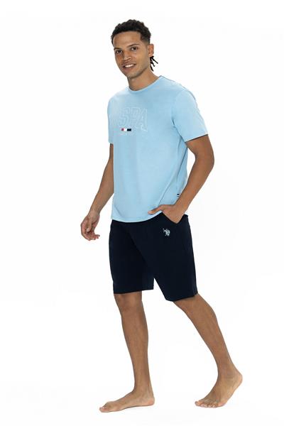U.s Polo Assn. 18873 Erkek Kısa Kollu Bisiklet Yaka Şortlu Pijama Takımı-Mavi