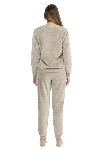 U.s Polo Assn. 17080 Kadın Uzun Kollu Welsoft Paçası Lastikli Pijama Takım-Bej