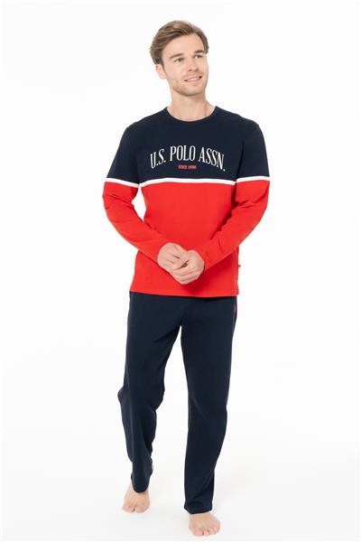U.s Polo Assn. 18952 Erkek Uzun Kollu Bisiklet Yaka Pijama Takımı-Kırmızı