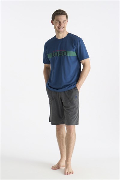 U.s Polo Assn. 19019B Erkek Kısa Kollu Bisiklet Yaka Şortlu Pijama Takımı-Lacivert
