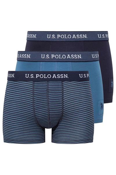 U.s Polo Assn. 80515 Erkek Pamuklu 3lü Boxer-İndigo&Lacivert&Baskılı
