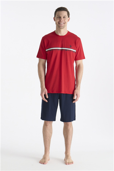 U.s Polo Assn. 19005 Erkek Kısa Kollu Şortlu Pijama Takımı-Kırmızı
