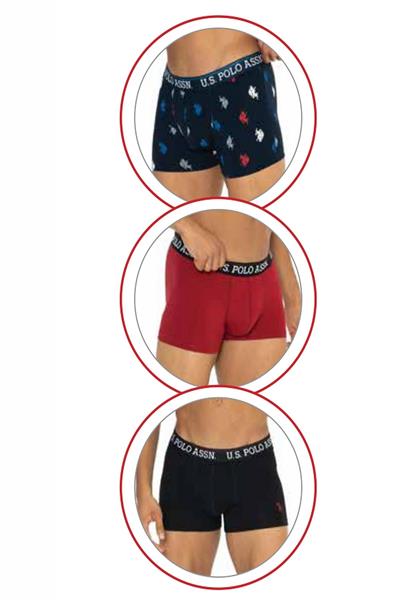 U.s Polo Assn. 80528 Erkek Pamuklu 3lü Boxer-Siyah&Bordo&Baskılı
