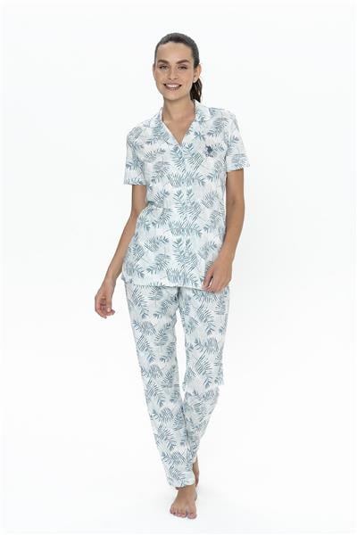 U.s Polo Assn. 20087 Kadın Kısa Kollu Gömlek Pijama Takım-Mavi