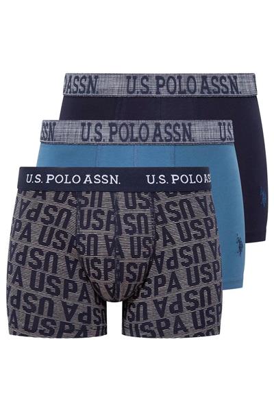 U.s Polo Assn. 80503 Erkek Pamuklu 3lü Boxer-İndigo&Lacivert&Baskılı